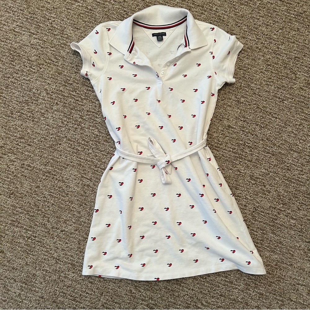 Tommy Hilfiger White Polo Dress with Heart Logo Pattern